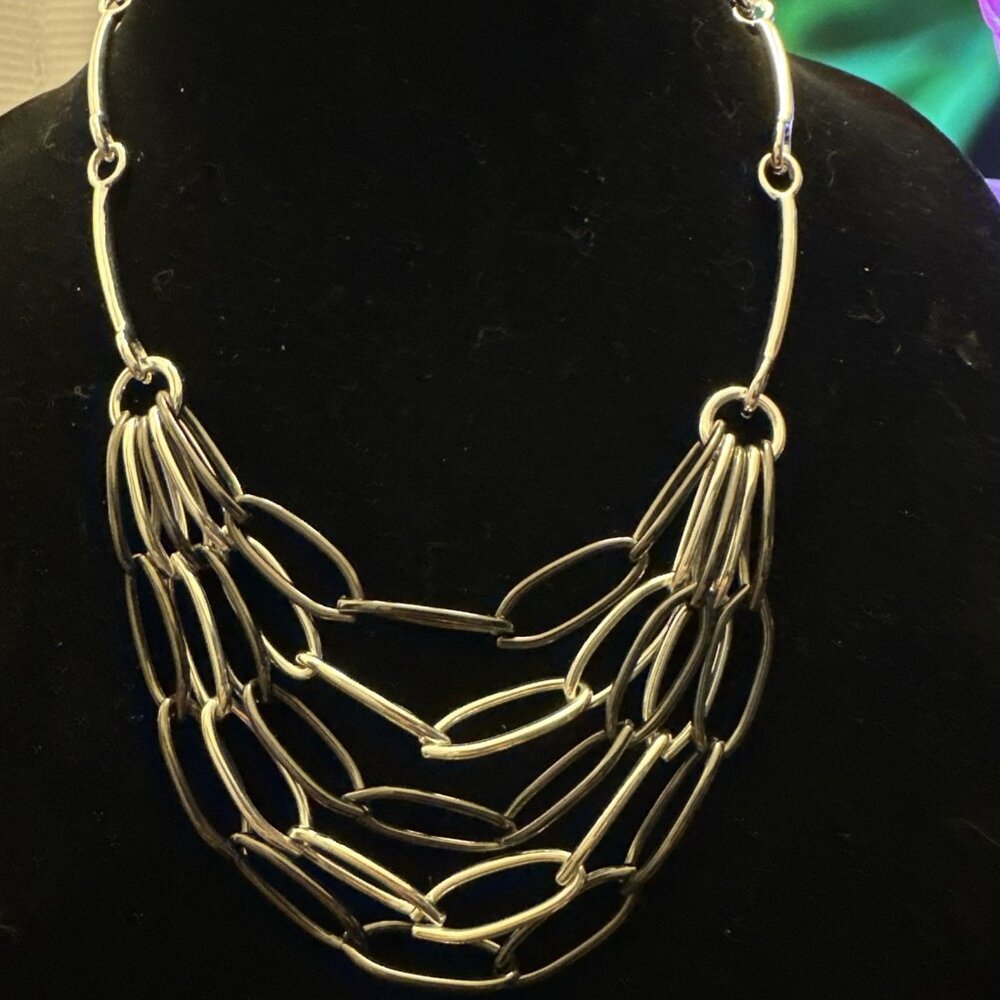 Premier Designs Necklace Multi Layered Silver Tone Black Cable Chain Draped 18"